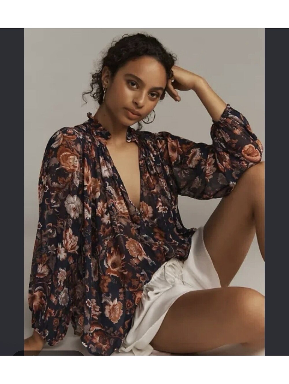 Anthropologie Estela Sheer Button Up Top Blouse Floral V-neck Medium M NEW